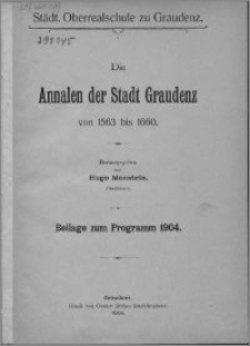 Die Annalen der Stadt Graudenz von 1563 bis 1660
