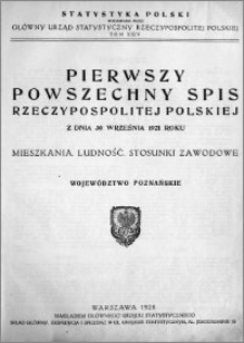 Pierwszy Powszechny Spis Rzeczypospolitej Polskiej z dnia 30 września 1921 roku : mieszkania, ludność, stosunki zawodowe : województwo poznańskie