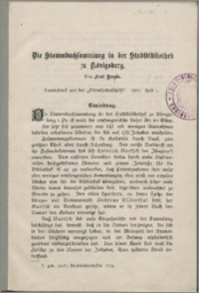 Die Stammbuchsammlung in der Stadtbibliothek zu Königsberg