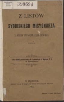 Z listów sybirskiego misjonarza x. Józefa Sylwestra Dawidowicza