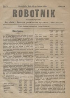 Robotnik Katolicko - Polski : bezpłatny dodatek poświęcony sprawom robotniczym 1915.02.25 R.12 nr 4