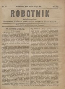 Robotnik Katolicko - Polski : bezpłatny dodatek poświęcony sprawom robotniczym 1915.05.27 R.12 nr 14