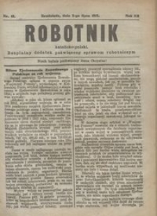 Robotnik Katolicko - Polski : bezpłatny dodatek poświęcony sprawom robotniczym 1915.07.03 R.12 nr 18