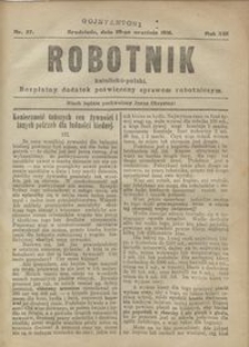 Robotnik Katolicko - Polski : bezpłatny dodatek poświęcony sprawom robotniczym 1916.09.29 R. 13 nr 27