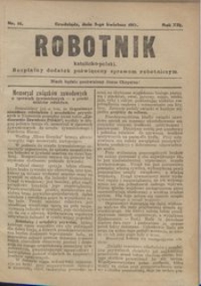 Robotnik Katolicko - Polski : bezpłatny dodatek poświęcony sprawom robotniczym 1917.04.03 R. 14 nr 14