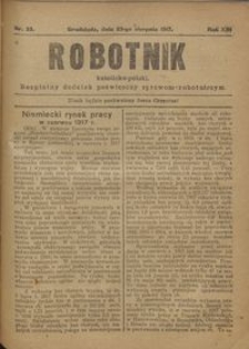 Robotnik Katolicko - Polski : bezpłatny dodatek poświęcony sprawom robotniczym 1917.08.23 R. 14 nr 33