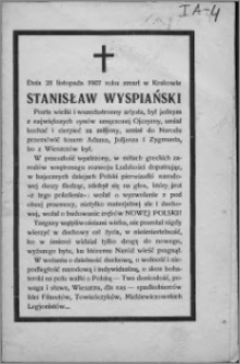 Dnia 28 listopada 1907 roku zmarł w Krakowie Stanisław Wyspiański