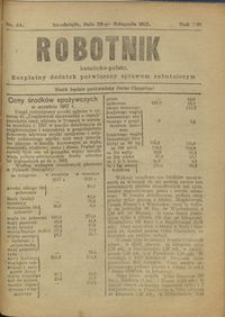 Robotnik Katolicko - Polski : bezpłatny dodatek poświęcony sprawom robotniczym 1917.11.22 R. 14 nr 44