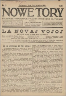 Nowe Tory : Niezawisły Organ Polityczno Społeczny i Literacki 1920.12.01 R.1 nr 13