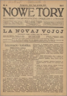 Nowe Tory : Niezawisły Organ Polityczno Społeczny i Literacki 1920.12.04 R.1 nr 14