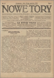 Nowe Tory : Niezawisły Organ Polityczno Społeczny i Literacki 1920.12.15 R.1 nr 17