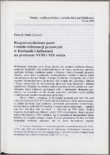 Rozpowszechnianie gazet i źródła informacji prasowych w Kurlandii i Inflantach na przełomie XVIII i XIX wieku