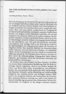 Das Verlagsvesen in Riga in den Jahren 1750-1810. T. 1