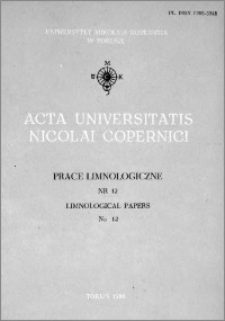 Acta Universitatis Nicolai Copernici. Nauki Matematyczno-Przyrodnicze. Prace Limnologiczne, z. 12 (48), 1980