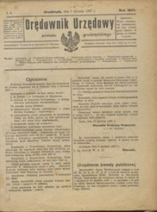 Orędownik Urzędowy Powiatu Grudziądzkiego 1927 nr 1