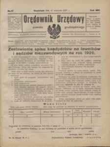 Orędownik Urzędowy Powiatu Grudziądzkiego 1927 nr 37