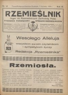 Rzemieślnik : organ izb rzemieślniczych Zachodniej Polski : tygodnik poświęcony sprawom rzemieślniczym 1928.04.08 R. IX nr 15