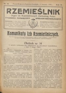 Rzemieślnik : organ izb rzemieślniczych Zachodniej Polski : tygodnik poświęcony sprawom rzemieślniczym 1928.04.15 R. IX nr 16