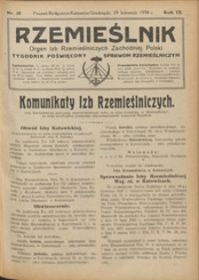 Rzemieślnik : organ izb rzemieślniczych Zachodniej Polski : tygodnik poświęcony sprawom rzemieślniczym 1928.04.29 R. IX nr 18