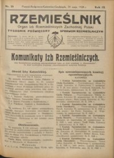 Rzemieślnik : organ izb rzemieślniczych Zachodniej Polski : tygodnik poświęcony sprawom rzemieślniczym 1928.05.20 R. IX nr 21