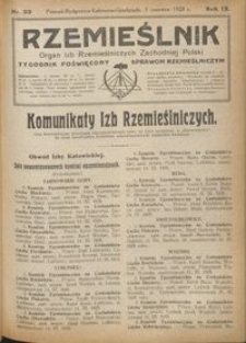 Rzemieślnik : organ izb rzemieślniczych Zachodniej Polski : tygodnik poświęcony sprawom rzemieślniczym 1928.06.03 R. IX nr 23