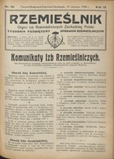 Rzemieślnik : organ izb rzemieślniczych Zachodniej Polski : tygodnik poświęcony sprawom rzemieślniczym 1928.06.24 R. IX nr 26