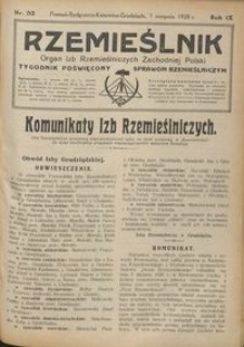 Rzemieślnik : organ izb rzemieślniczych Zachodniej Polski : tygodnik poświęcony sprawom rzemieślniczym 1928.08.05 R. IX nr 32