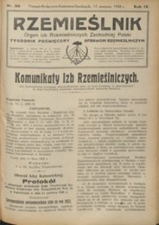 Rzemieślnik : organ izb rzemieślniczych Zachodniej Polski : tygodnik poświęcony sprawom rzemieślniczym 1928.08.12 R. IX nr 33