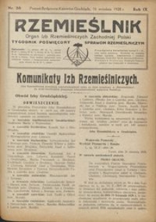 Rzemieślnik : organ izb rzemieślniczych Zachodniej Polski : tygodnik poświęcony sprawom rzemieślniczym 1928.09.16 R. IX nr 38