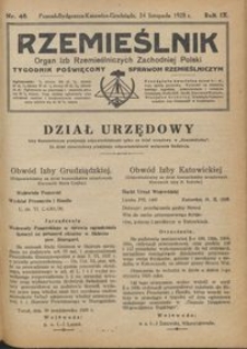 Rzemieślnik : organ izb rzemieślniczych Zachodniej Polski : tygodnik poświęcony sprawom rzemieślniczym 1928.11.24 R. IX nr 48