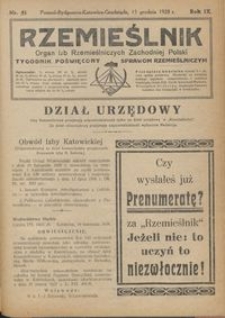 Rzemieślnik : organ izb rzemieślniczych Zachodniej Polski : tygodnik poświęcony sprawom rzemieślniczym 1928.12.15 R. IX nr 51