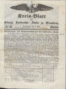Kreis Blatt des Königlichen Landraths-Amts zu Graudenz 1855.03.02 nr 9