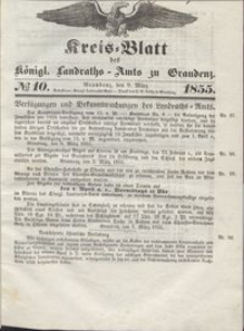 Kreis Blatt des Königlichen Landraths-Amts zu Graudenz 1855.03.09 nr 10