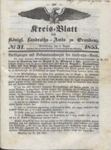 Kreis Blatt des Königlichen Landraths-Amts zu Graudenz 1855.08.03 nr 31