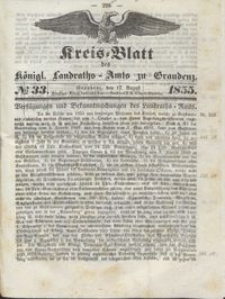 Kreis Blatt des Königlichen Landraths-Amts zu Graudenz 1855.08.17 nr 33