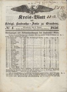 Kreis Blatt des Königlichen Landraths-Amts zu Graudenz 1856.01.04 nr 1