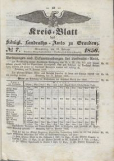 Kreis Blatt des Königlichen Landraths-Amts zu Graudenz 1856.02.15 nr 7