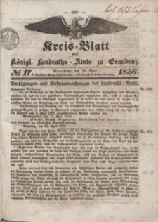 Kreis Blatt des Königlichen Landraths-Amts zu Graudenz 1856.04.25 nr 17