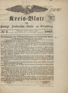 Kreis Blatt des Königlichen Landraths-Amts zu Graudenz 1867.01.04 nr 1