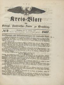 Kreis Blatt des Königlichen Landraths-Amts zu Graudenz 1867.01.11 nr 2