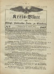 Kreis Blatt des Königlichen Landraths-Amts zu Graudenz 1867.02.15 nr 7