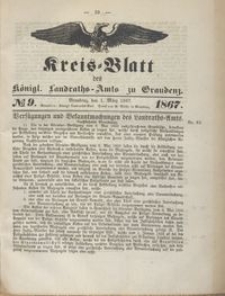 Kreis Blatt des Königlichen Landraths-Amts zu Graudenz 1867.03.01 nr 9