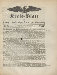 Kreis Blatt des Königlichen Landraths-Amts zu Graudenz 1867.04.05 nr 14