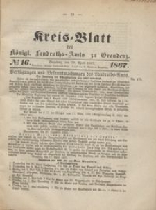 Kreis Blatt des Königlichen Landraths-Amts zu Graudenz 1867.04.19 nr 16