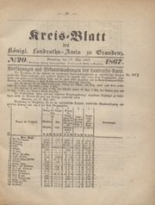 Kreis Blatt des Königlichen Landraths-Amts zu Graudenz 1867.05.17 nr 20