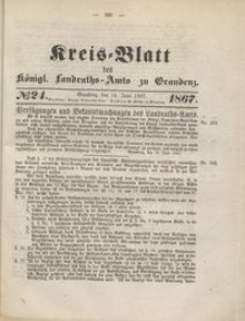 Kreis Blatt des Königlichen Landraths-Amts zu Graudenz 1867.06.14 nr 24