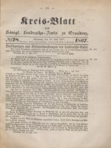 Kreis Blatt des Königlichen Landraths-Amts zu Graudenz 1867.07.12 nr 28