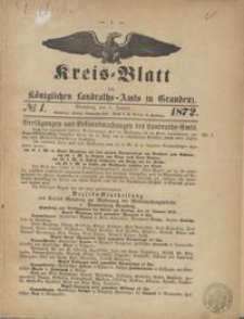 Kreis Blatt des Königlichen Landraths-Amts zu Graudenz 1872.01.05 nr 1