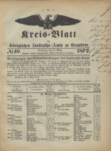 Kreis Blatt des Königlichen Landraths-Amts zu Graudenz 1872.03.08 nr 10