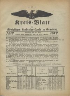 Kreis Blatt des Königlichen Landraths-Amts zu Graudenz 1872.03.22 nr 12